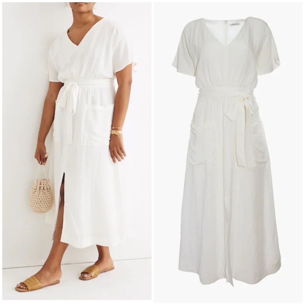 Madewell Linen-Blend Dolman-Sleeve Tie-Waist Midi Dress